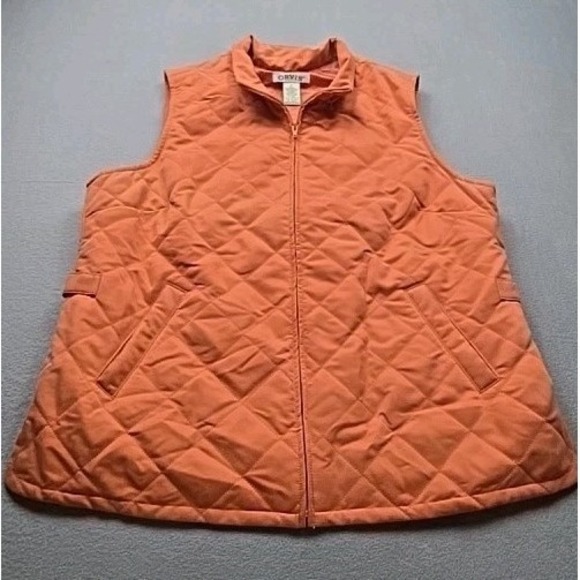 Orvis Women's Diamond Quilted Orange Full Zip Vest With Side Buckles Size Medium - Picture 2 of 10